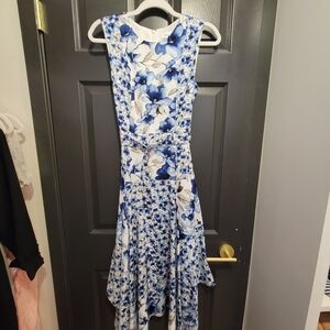 Calvin Klein Blue and White Asymmetrical Tiered Sundress